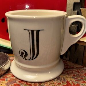 🆕☕️NO BRAND Cream Ceramic/Black Monogram “J” 12 Ounce Coffee Mug